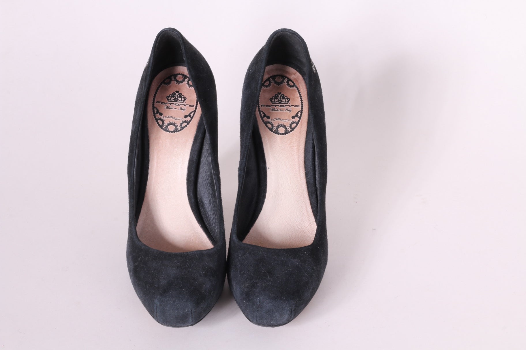 Fornarina Scarpe con Tacco 39 da Donna in Camoscio Nero Beige a Quadri Made in Italy