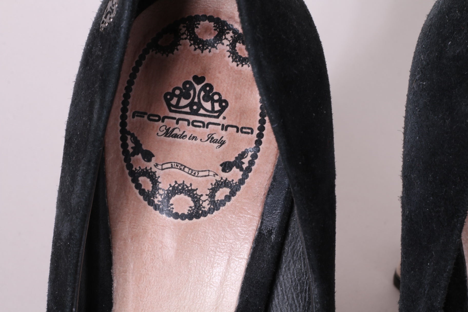 Fornarina Scarpe con Tacco 39 da Donna in Camoscio Nero Beige a Quadri Made in Italy