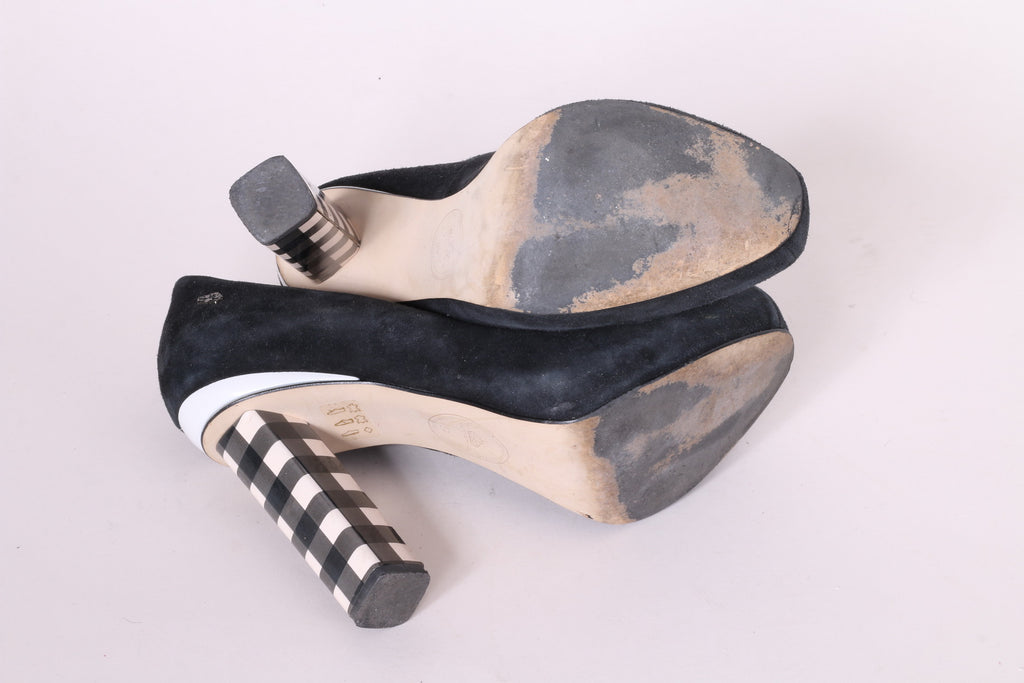 Fornarina Scarpe con Tacco 39 da Donna in Camoscio Nero Beige a Quadri Made in Italy