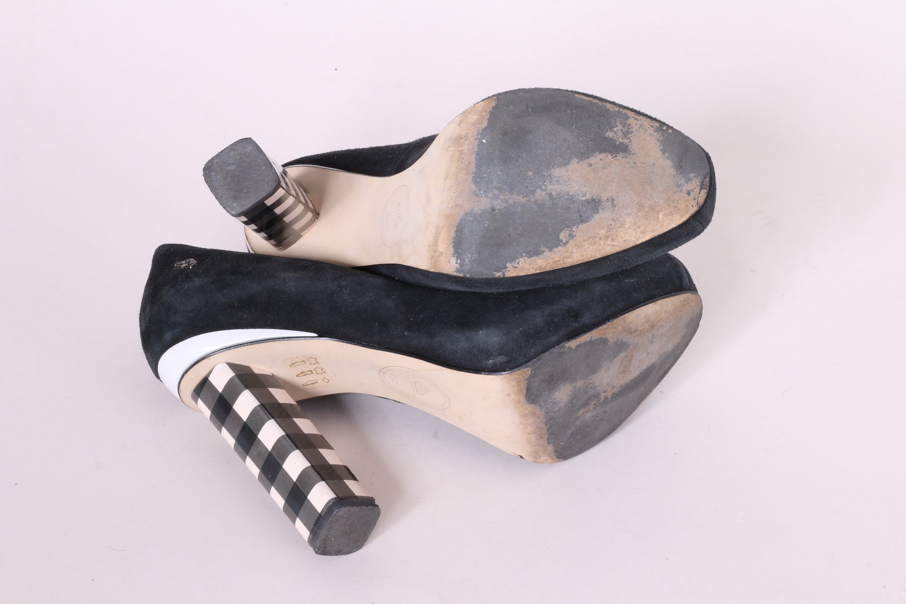 Fornarina Scarpe con Tacco 39 da Donna in Camoscio Nero Beige a Quadri Made in Italy