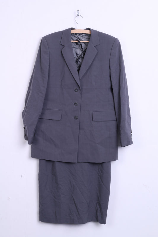 Marks & Spencer Womens 12 L Set Skirt and Blazer Grey Check Wool - RetrospectClothes