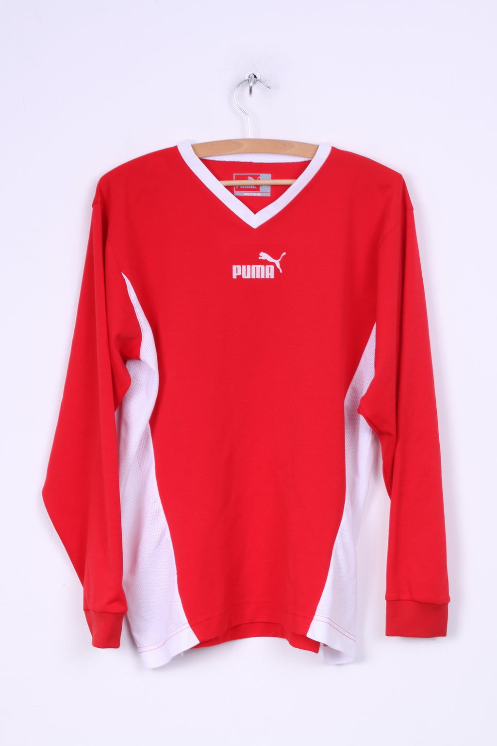 Maglia Puma da uomo a maniche lunghe M rossa sportiva con scollo a V. Top da allenamento