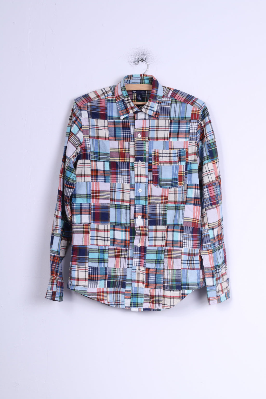 GAP Chemise décontractée pour homme Bleu à carreaux en coton Coupe ajustée à manches longues