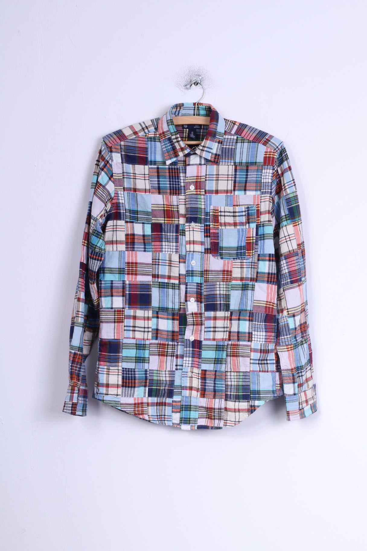 GAP Chemise décontractée pour homme Bleu à carreaux en coton Coupe ajustée à manches longues