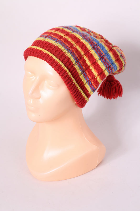 Cappello da donna Lwikki Taglia unica Berretto in maglia a righe in misto lana merino rosso