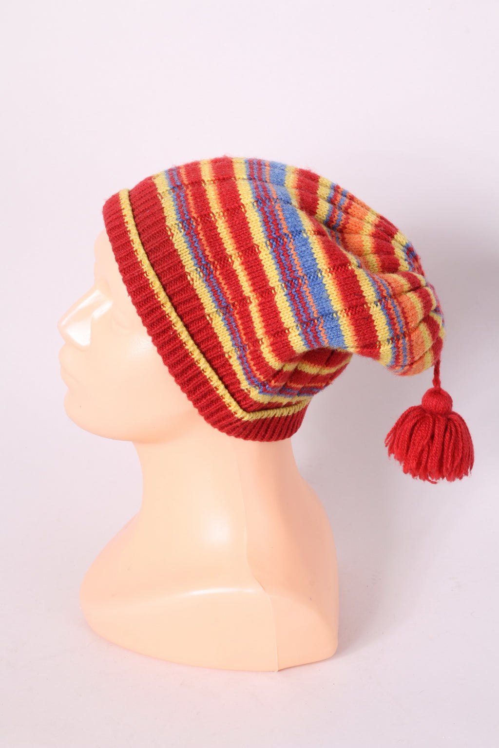 Lwikki Women's Hat One Size Red Merino Wool Blend Striped Knit Cap