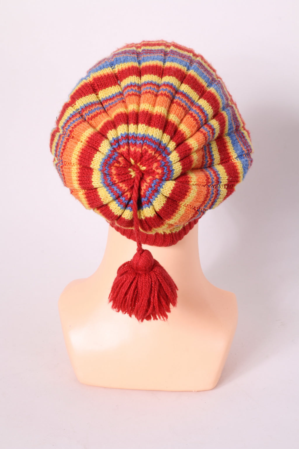 Lwikki Women's Hat One Size Red Merino Wool Blend Striped Knit Cap