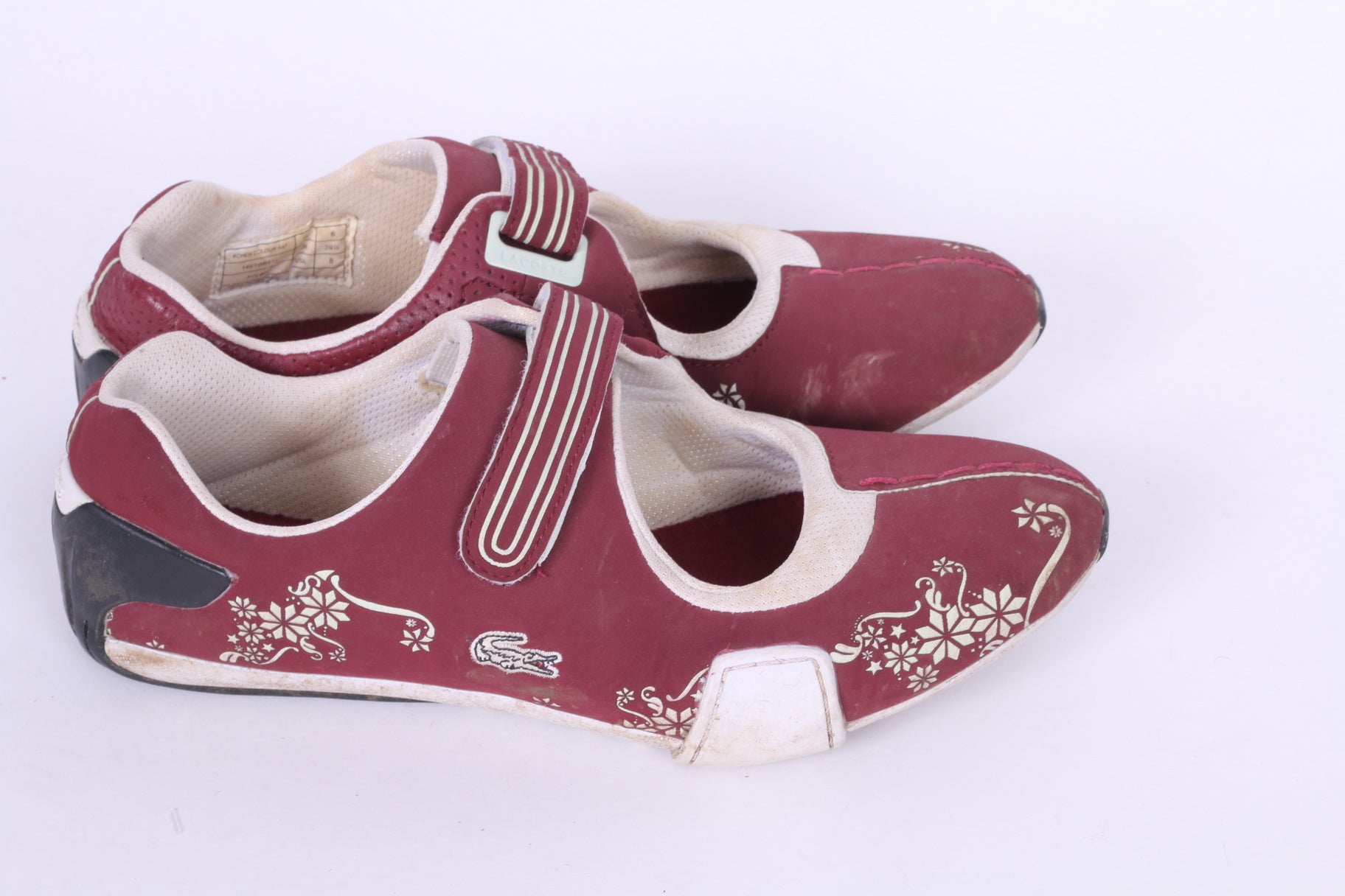 Lacoste Womens 39.5 UK 6 Shoes Burgundy Trainers Flowers