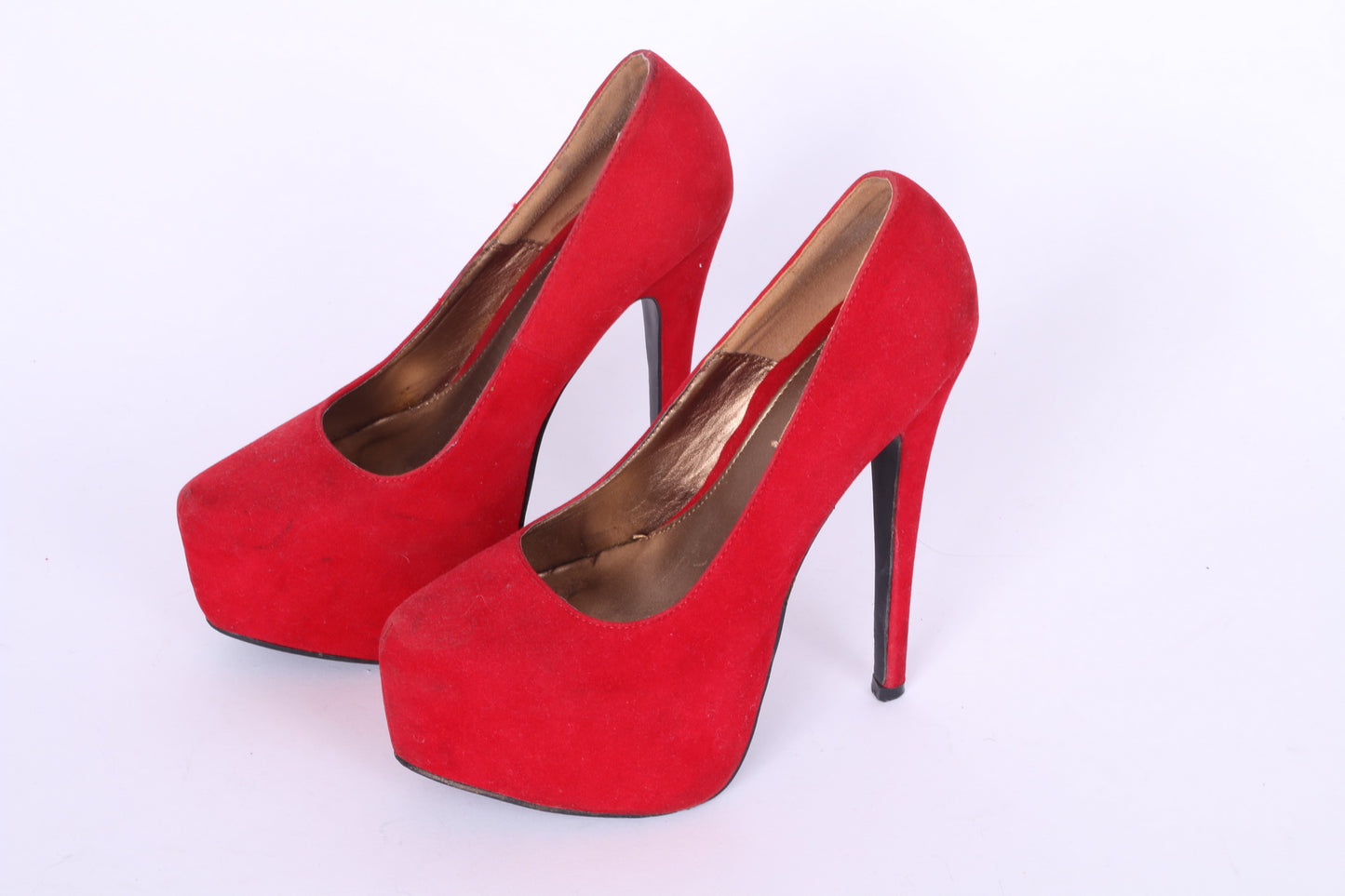 Deep 7 Femmes UK 4 37 Talons Rouge Daim Plateforme Escarpins Slip On Chaussures Fête