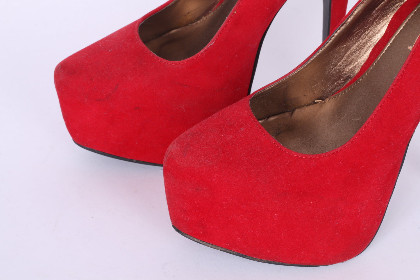 Deep 7 Womens UK 4 37 Heels Red Suede Platform Pumps Slip On Shoes Party