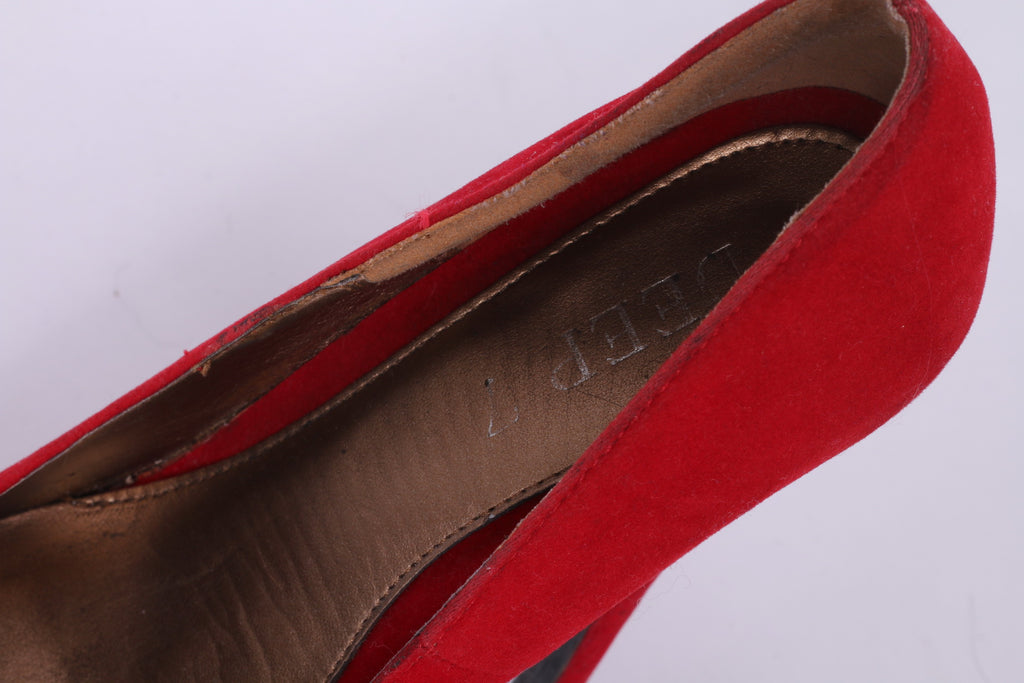 Deep 7 Womens UK 4 37 Heels Red Suede Platform Pumps Slip On Shoes Party