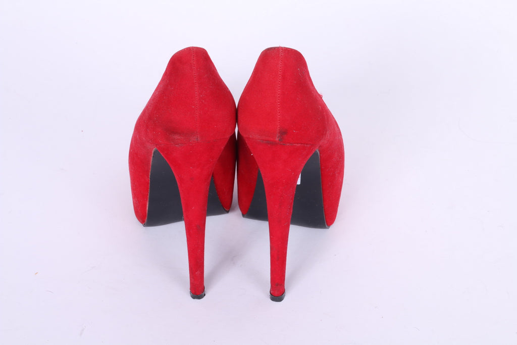 Deep 7 Womens UK 4 37 Heels Red Suede Platform Pumps Slip On Shoes Party