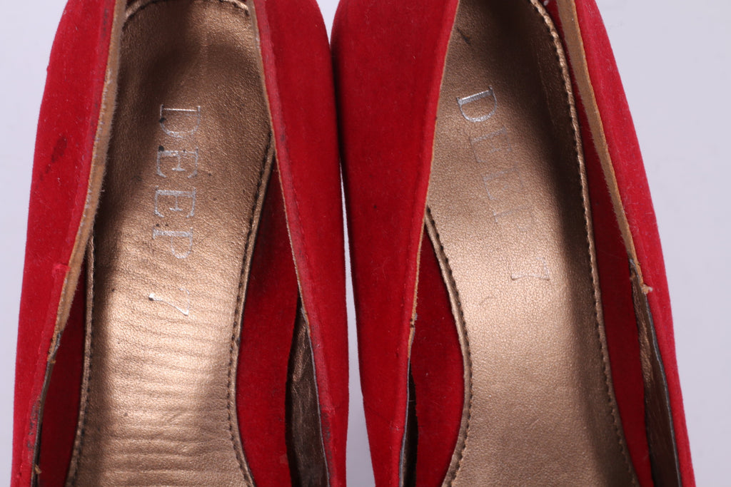 Deep 7 Womens UK 4 37 Heels Red Suede Platform Pumps Slip On Shoes Party