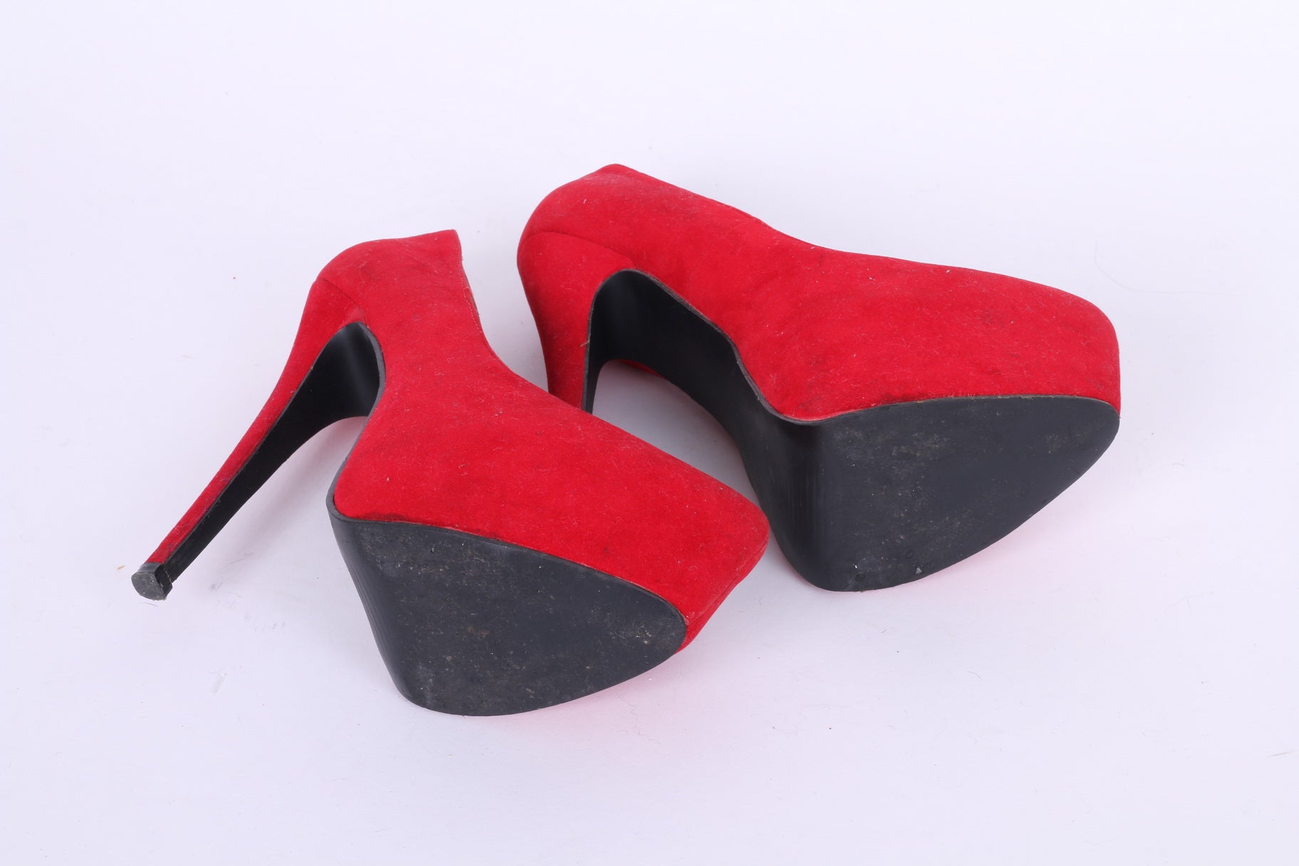 Deep 7 Womens UK 4 37 Heels Red Suede Platform Pumps Slip On Shoes Party