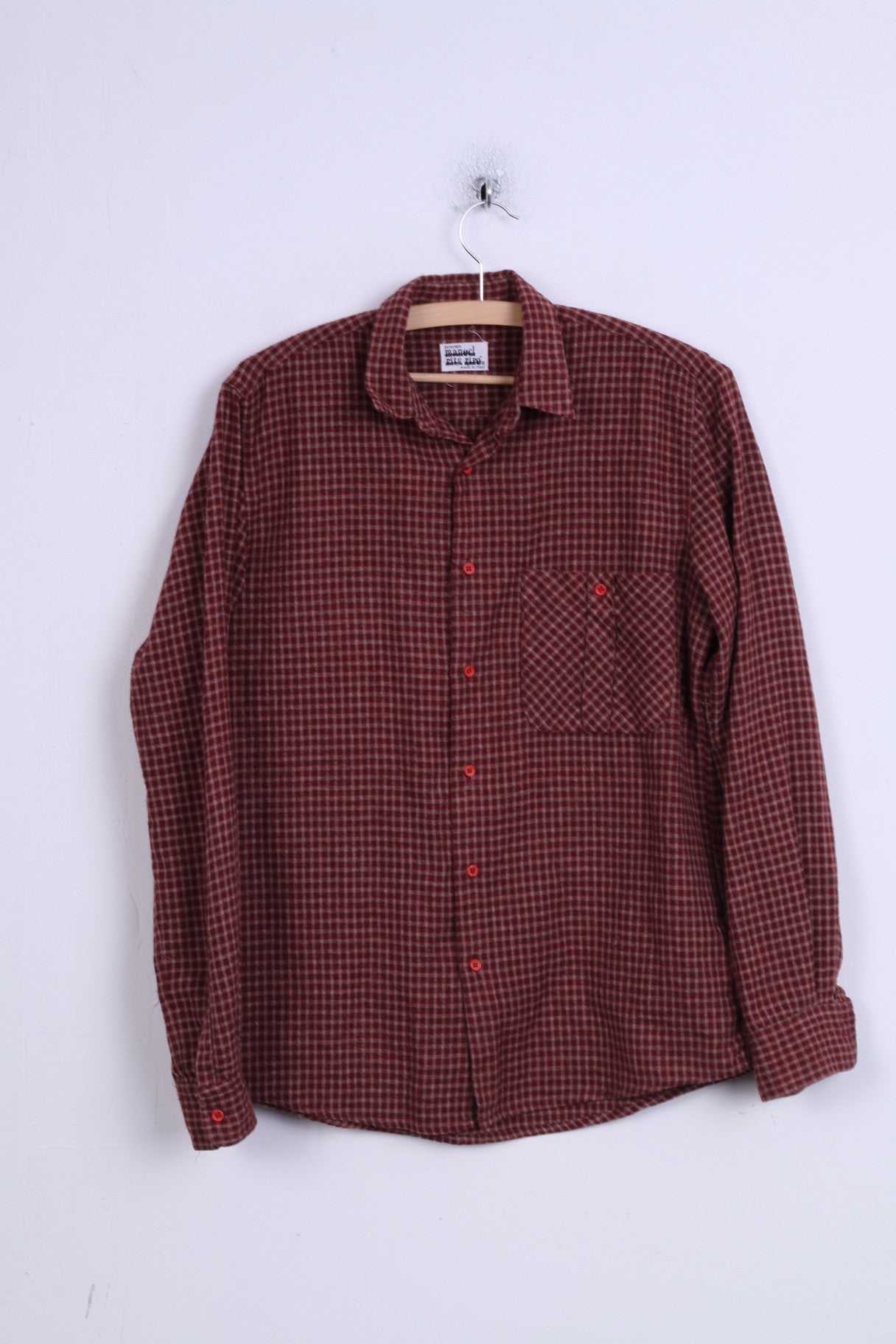 Manuel Ritz Pipo Mens 14.5 S Casual Shirt Burgundy Cotton Check Long Sleeve