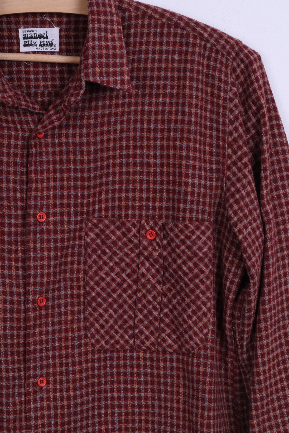 Manuel Ritz Pipo Camicia casual da uomo 14.5 S Manica lunga a quadri in cotone bordeaux