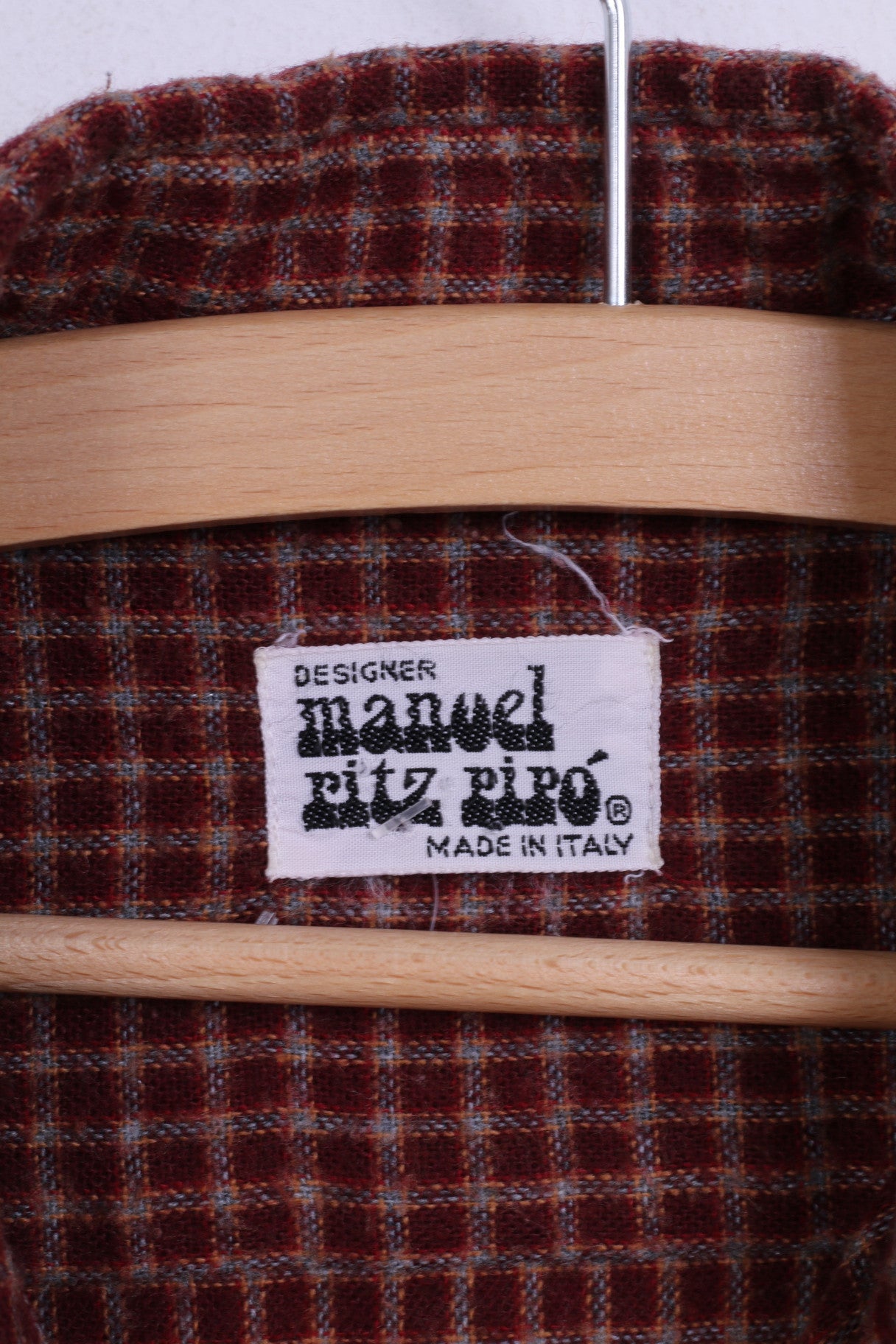 Manuel Ritz Pipo Camicia casual da uomo 14.5 S Manica lunga a quadri in cotone bordeaux