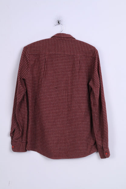 Manuel Ritz Pipo Mens 14.5 S Casual Shirt Burgundy Cotton Check Long Sleeve