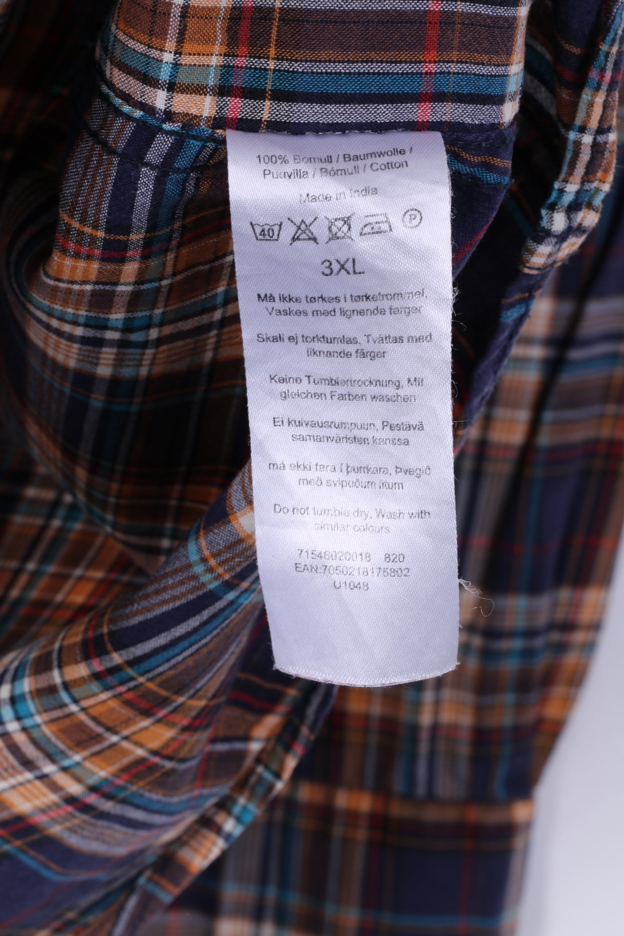 Dressmann Mens 3XL Casual Shirt Navy Cotton Checkered Long Sleeve XXXL Top