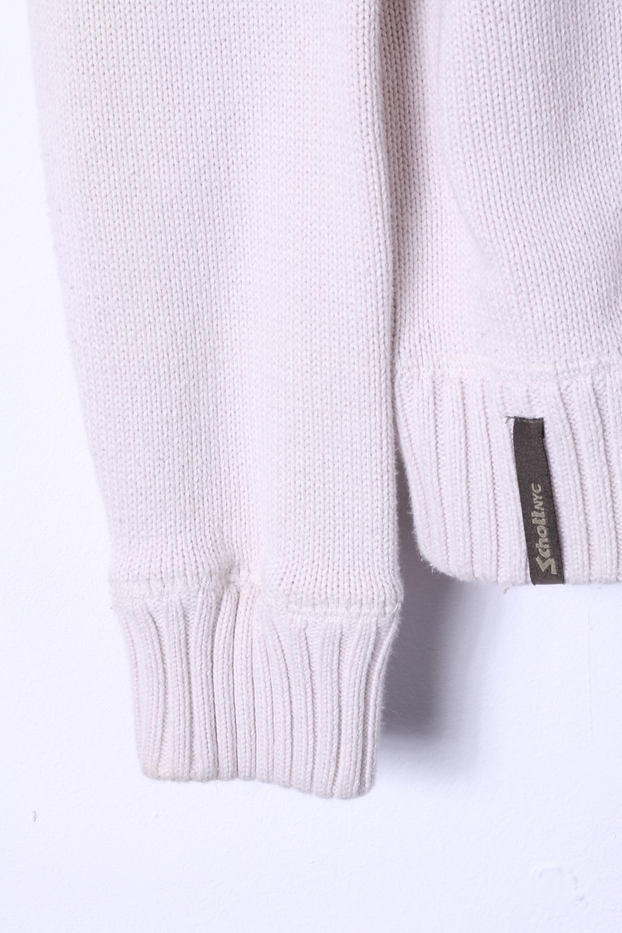 Shott NYC Mens L Sweater Beige Zip Up Cardigan 100% Cotton Knitwear