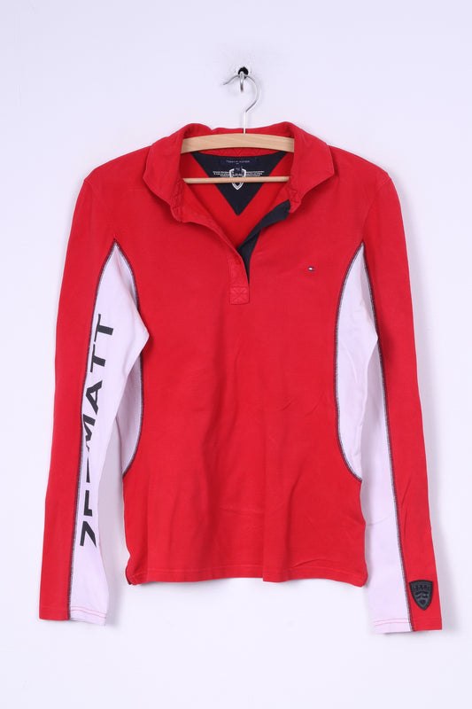 Tommy Hilfiger Womens 40 L Polo Shirt Long Sleeve Red Cotton Best Of The Alps