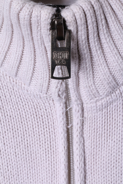 Shott NYC Cardigan zippé pour homme L Beige 100 % coton