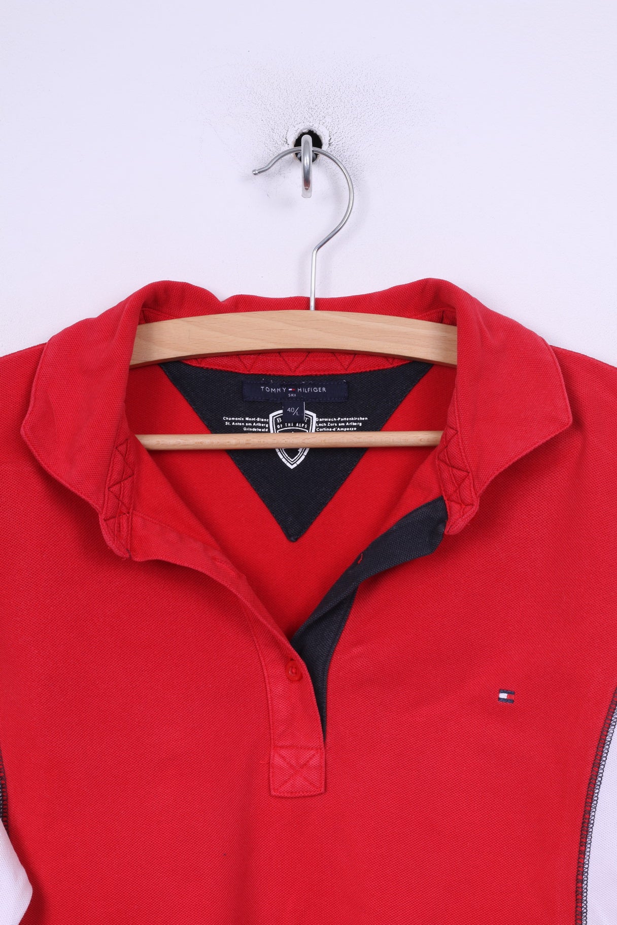 Tommy Hilfiger Womens 40 L Polo Shirt Long Sleeve Red Cotton Best Of The Alps