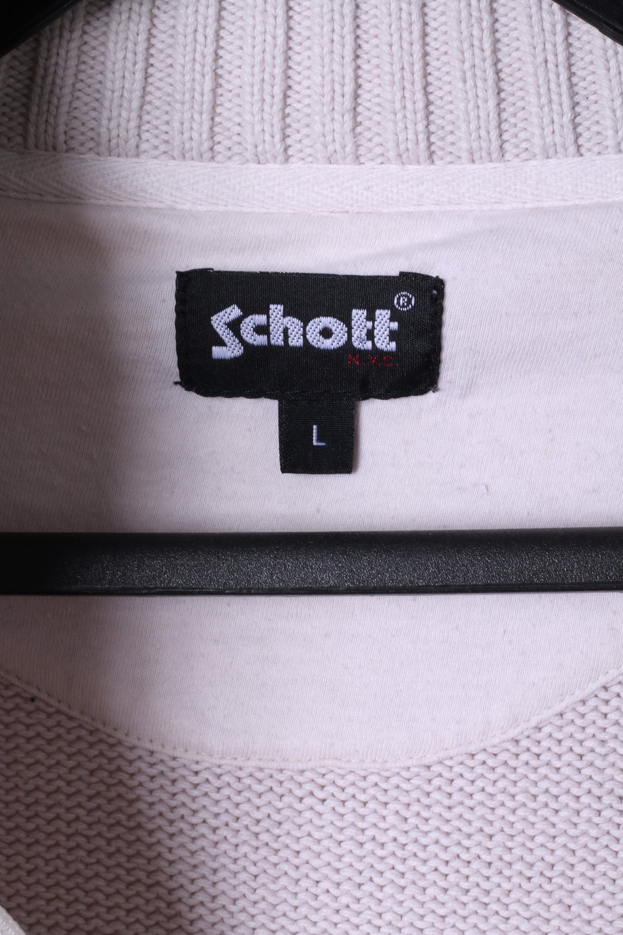 Shott NYC Mens L Sweater Beige Zip Up Cardigan 100% Cotton Knitwear