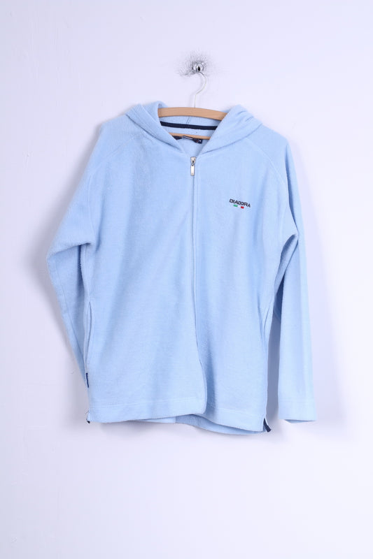 Diadora Womens 14 XXL Fleece Top Light Blue Zip Up Hooded Warm Sweatshirt