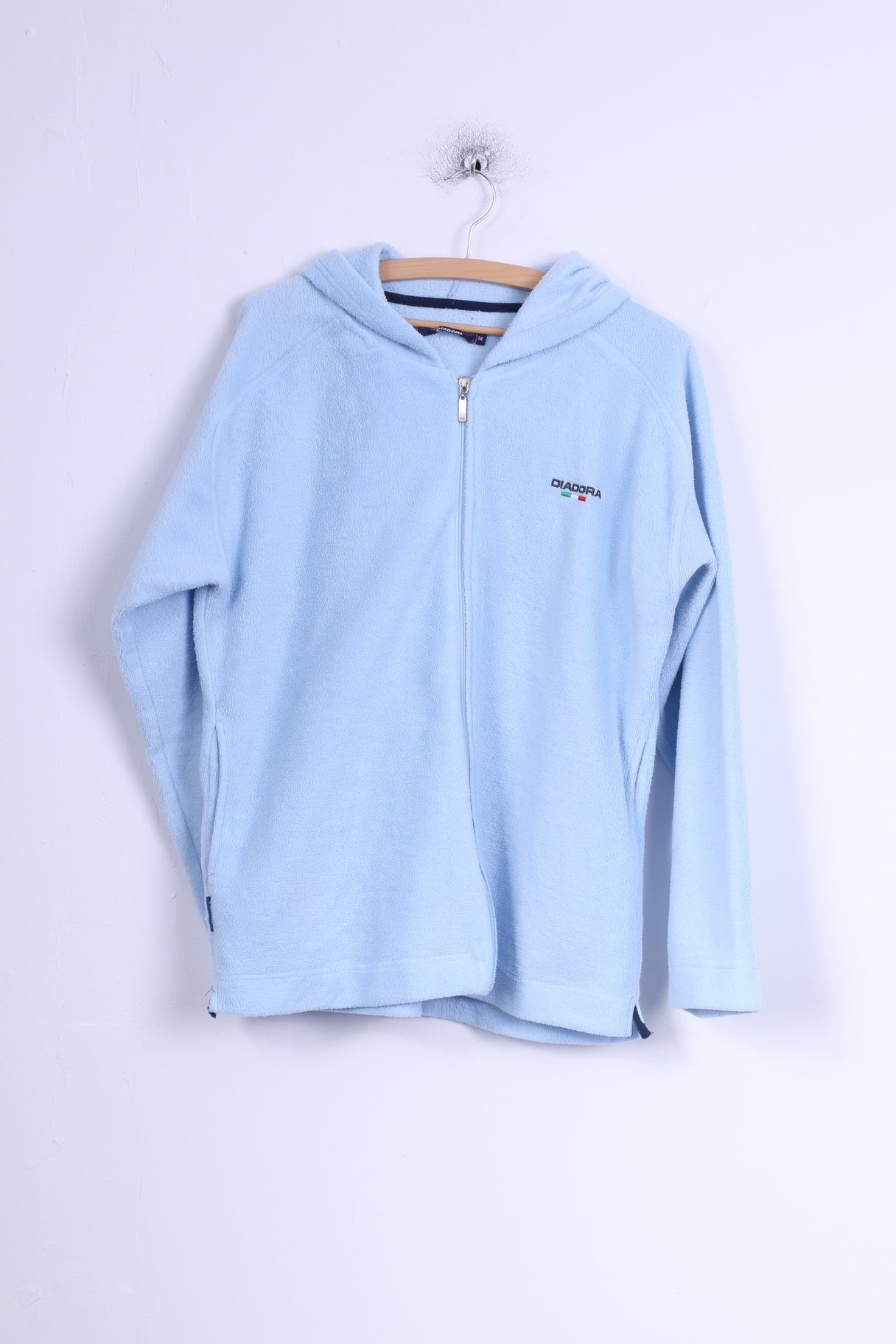 Diadora Sweat-shirt chaud à capuche zippé pour femme 14 XXL en polaire bleu clair