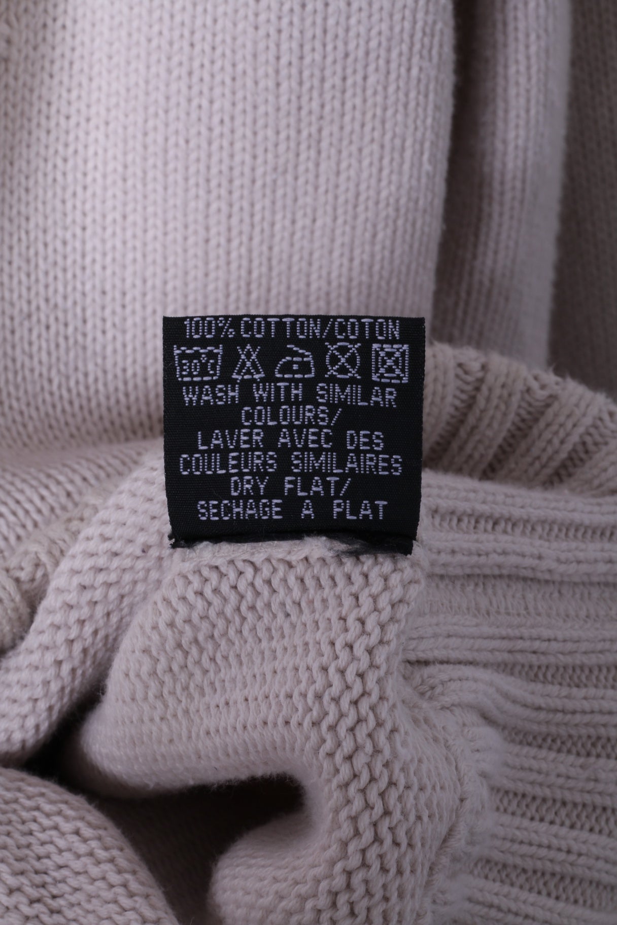 Shott NYC Mens L Sweater Beige Zip Up Cardigan 100% Cotton Knitwear