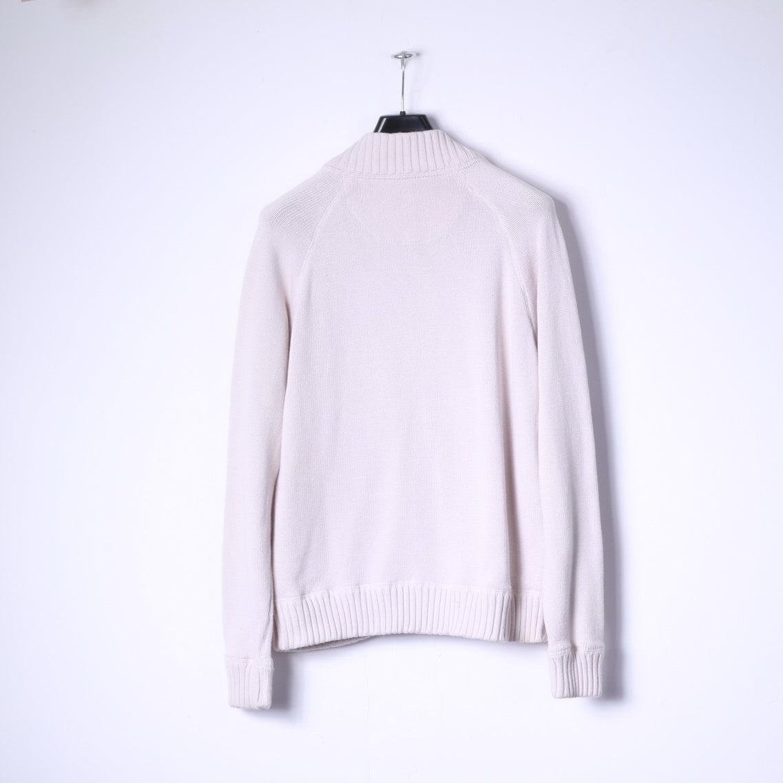 Shott NYC Mens L Sweater Beige Zip Up Cardigan 100% Cotton Knitwear