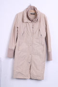 VILA Clothes Womens S Nylon Jacket Coat Beige Long Single Breasted - RetrospectClothes