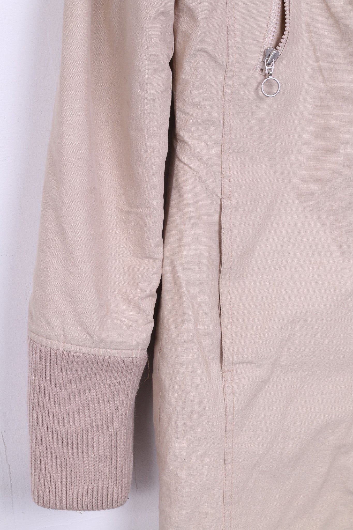 VILA Clothes Womens S Nylon Jacket Coat Beige Long Single Breasted - RetrospectClothes