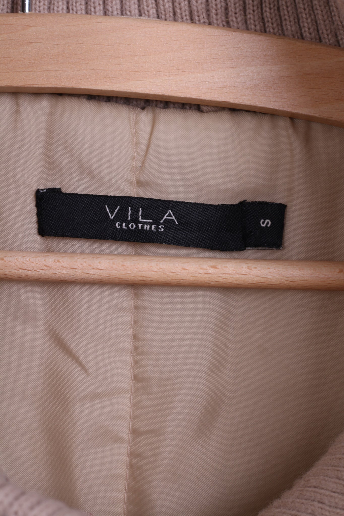 VILA Clothes Womens S Nylon Jacket Coat Beige Long Single Breasted - RetrospectClothes