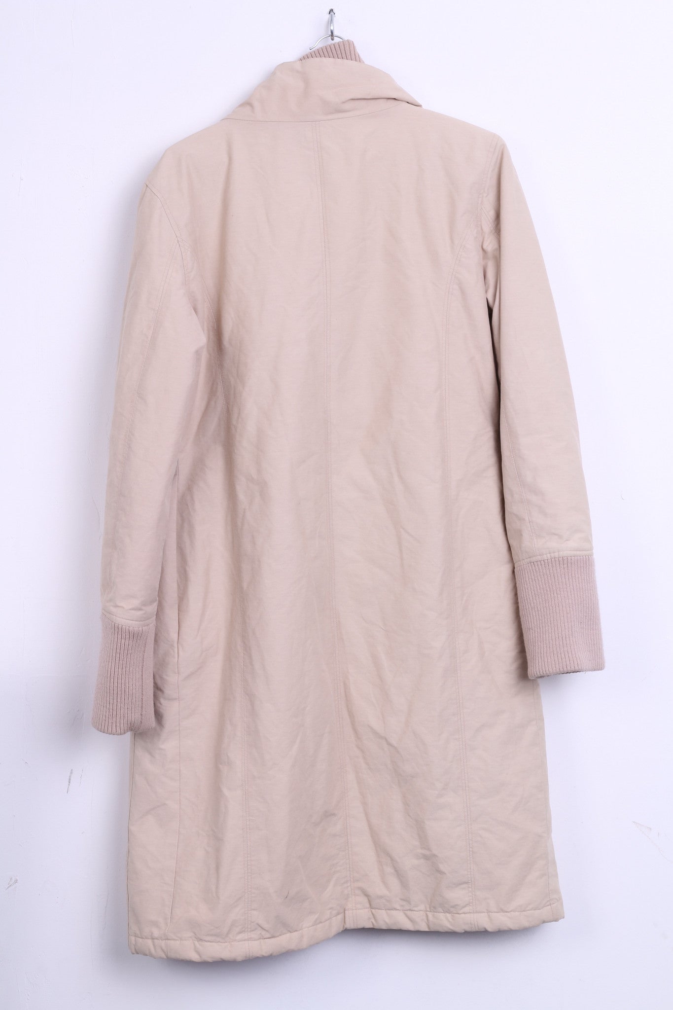 VILA Clothes Womens S Nylon Jacket Coat Beige Long Single Breasted - RetrospectClothes