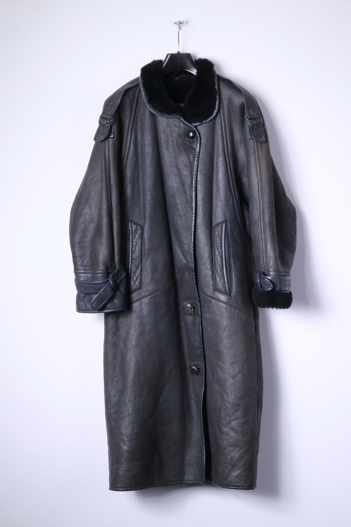 Vintage Women 10 36 M Heavy Coat Brown Leather Fur Lined Siberian Long Top
