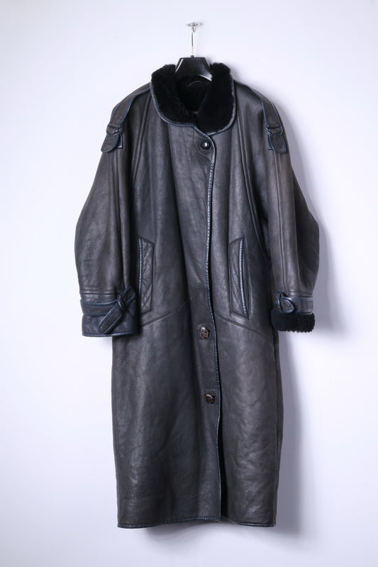 Cappotto pesante vintage da donna 10 36 M in pelle marrone con top lungo siberiano foderato in pelliccia