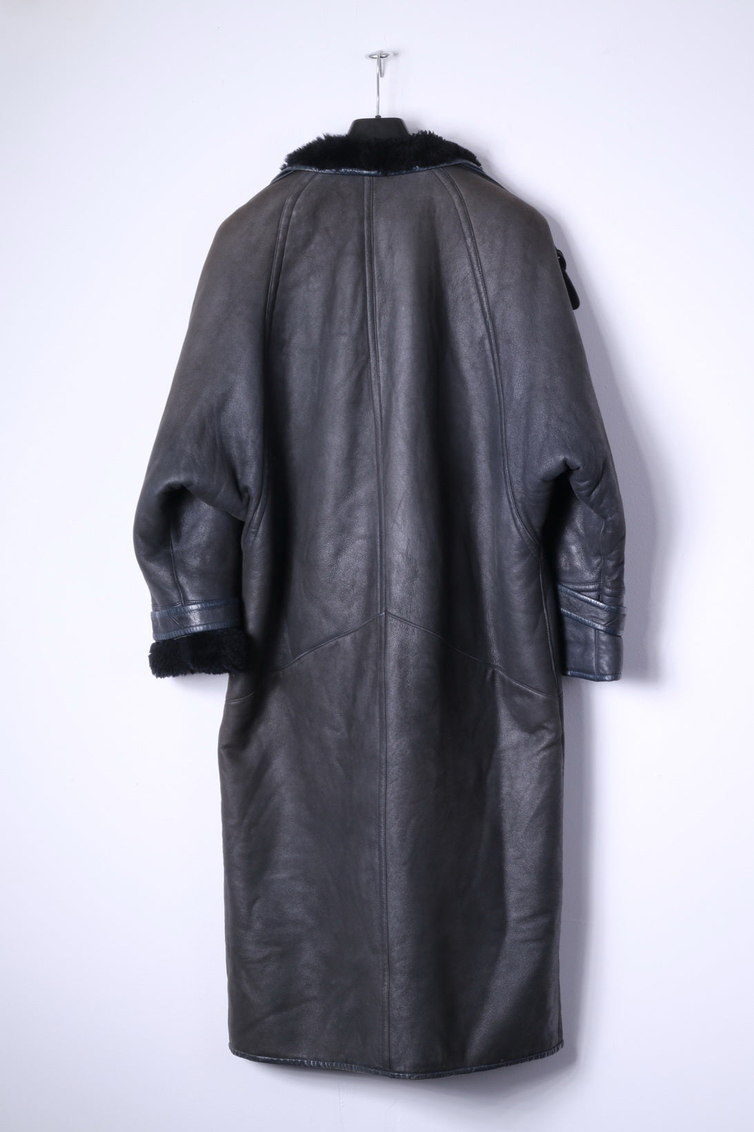 Cappotto pesante vintage da donna 10 36 M in pelle marrone con top lungo siberiano foderato in pelliccia