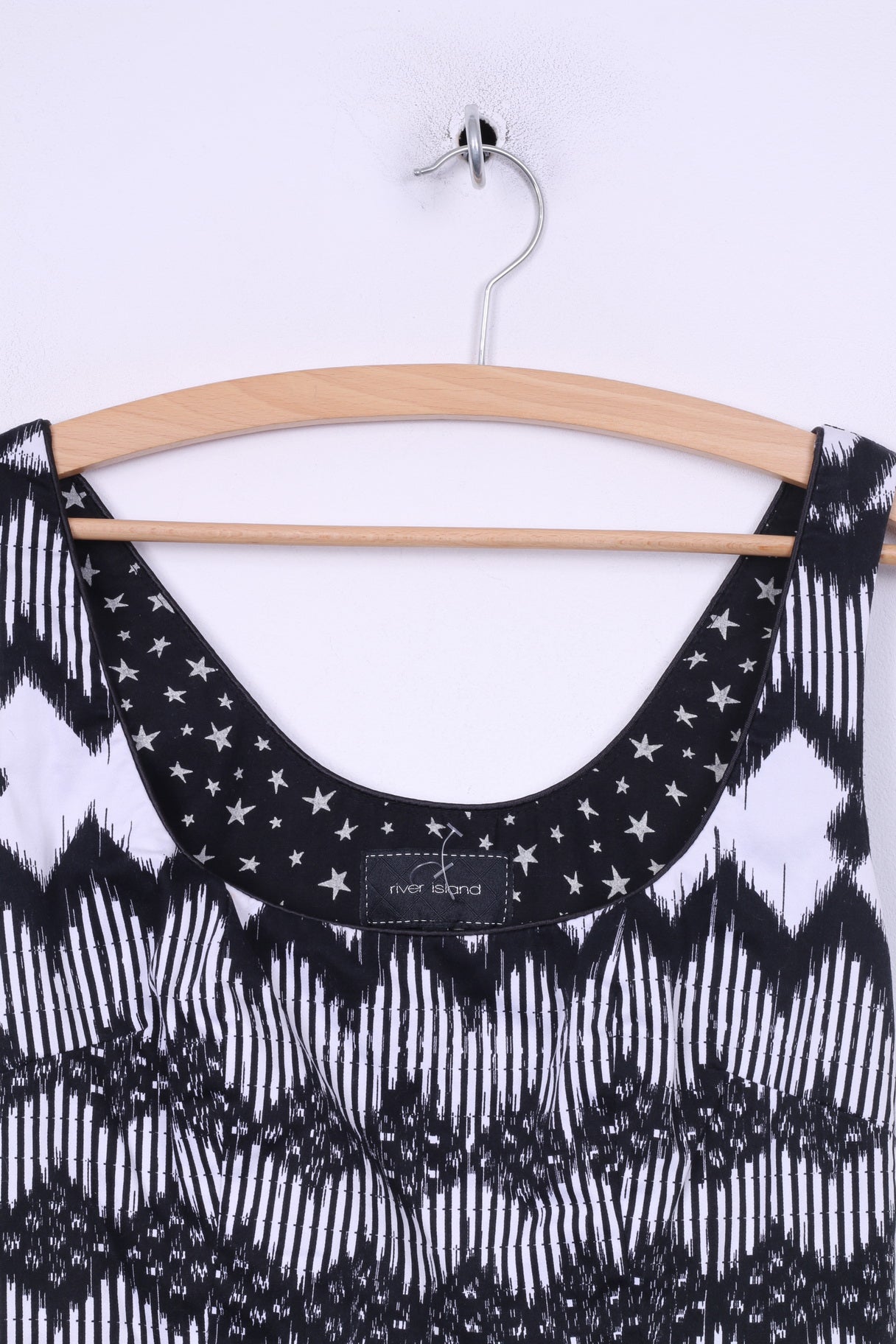 River Island Womens 12 38 S Dress Mini Pencil Peplum Black White Sleeveless Cotton