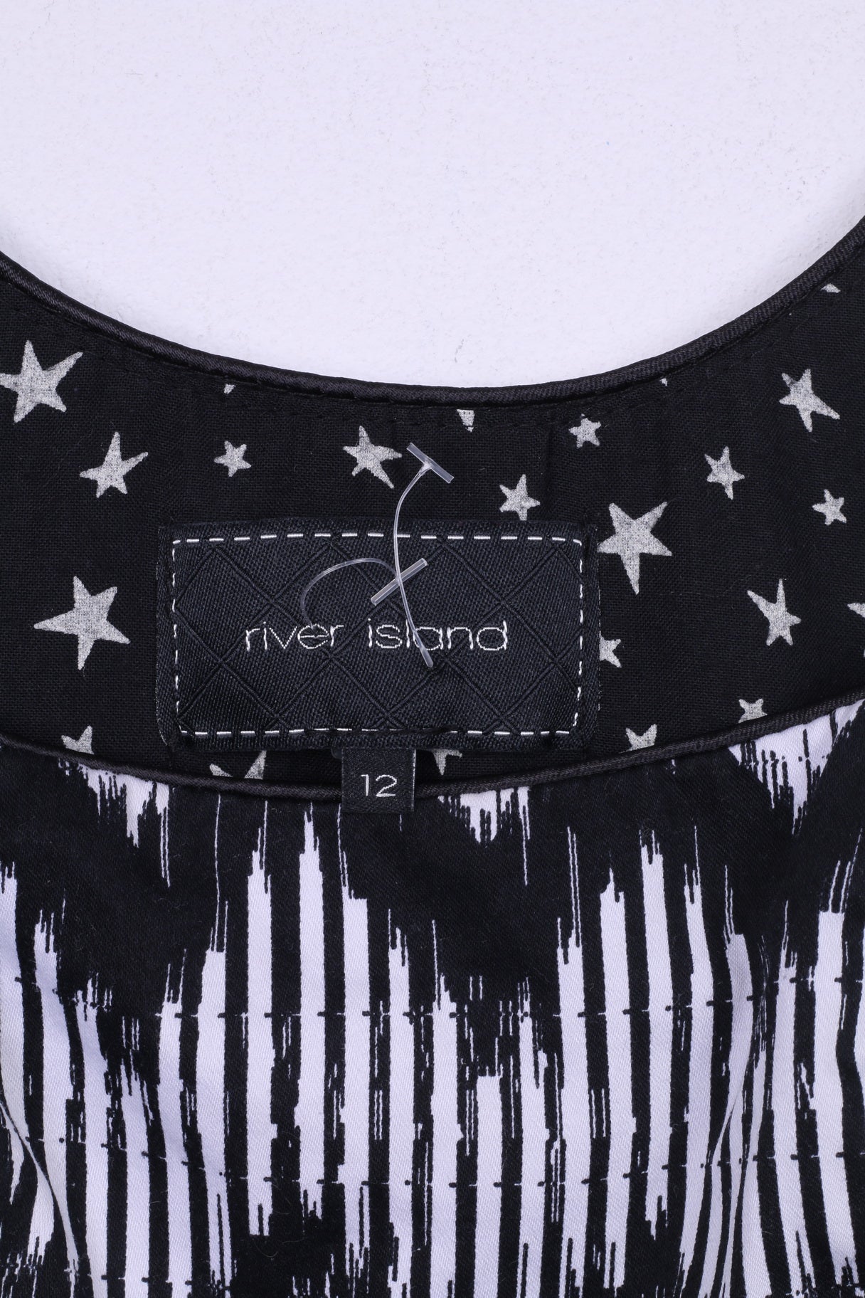 River Island Womens 12 38 S Dress Mini Pencil Peplum Black White Sleeveless Cotton