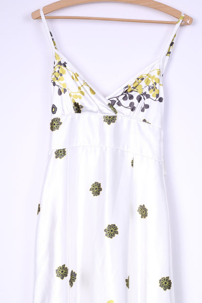 DONNA by Halolhuber Womens 36 S Maxi Dress White Shiny Floral Print Long Sexi