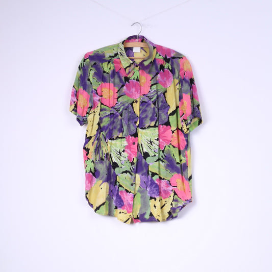 Vintage Womens 44 XL Casual Shirt Viscose Multicolor Floral Print Shoulder Pads