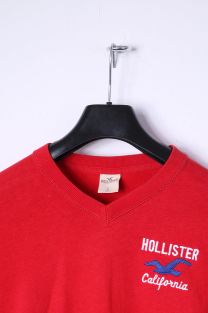 Hollister California Mens L (M) T- Shirt Red Cotton V Neck Classic Top