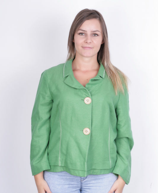 Biba Womens 44 M/L Top Suit Green Buttons Down Cotton - RetrospectClothes