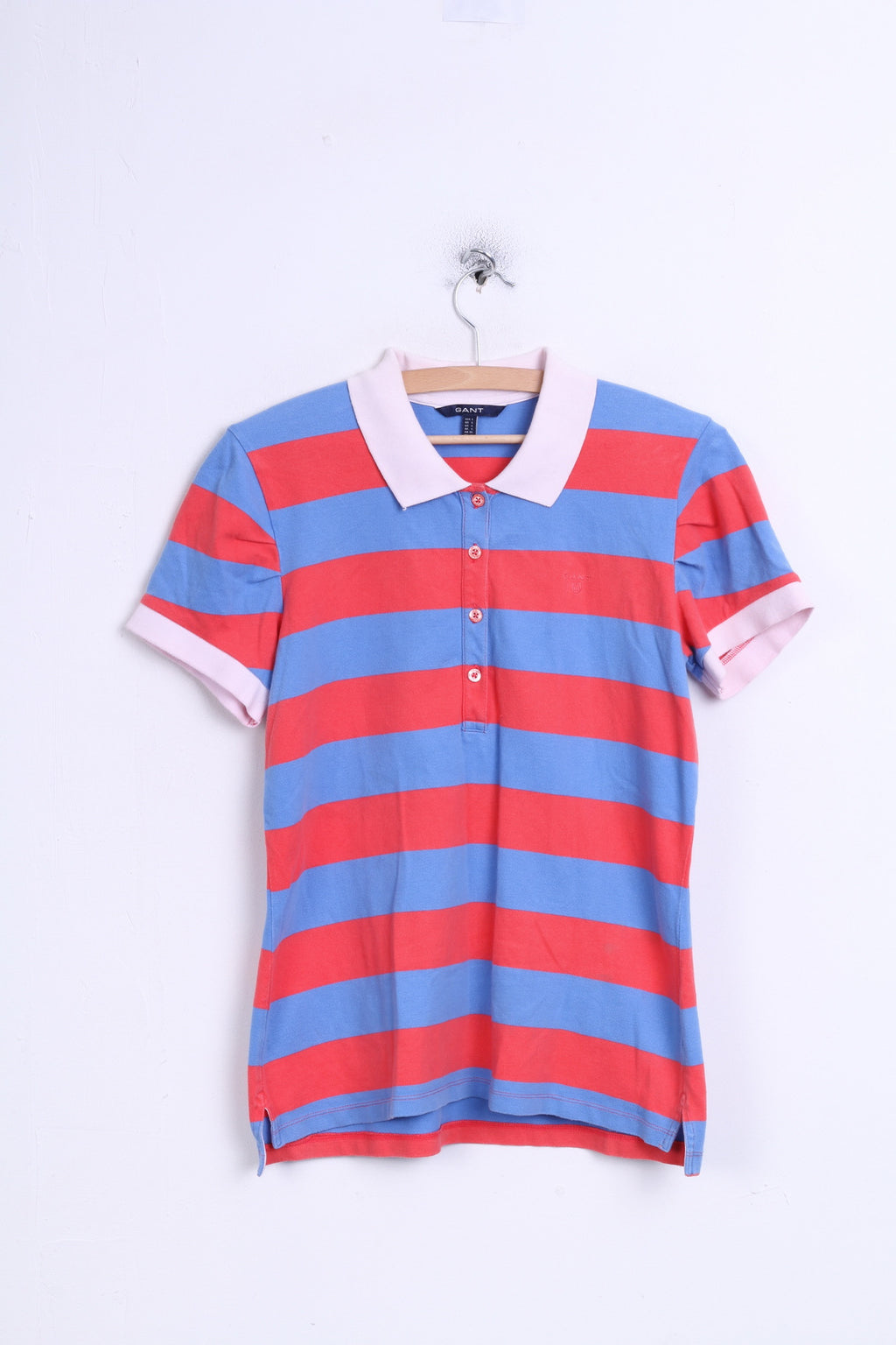GANT Femme L Polo Rayé Bleu Coton Fitt Top