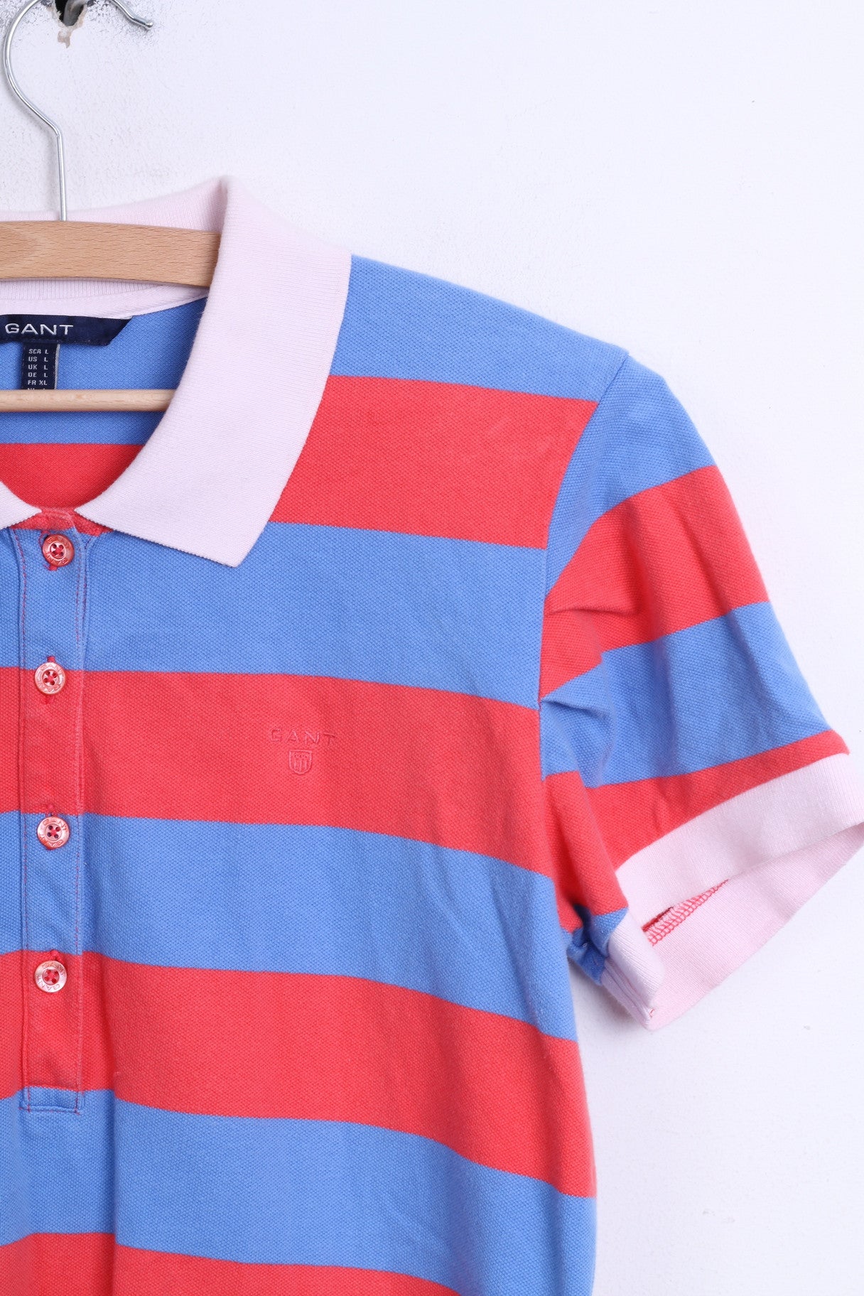 GANT Femme L Polo Rayé Bleu Coton Fitt Top