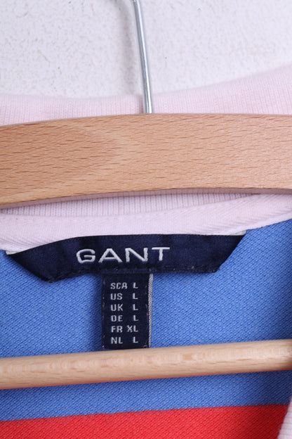 GANT Womens L Polo Shirt Striped Blue Cotton Fitt Top