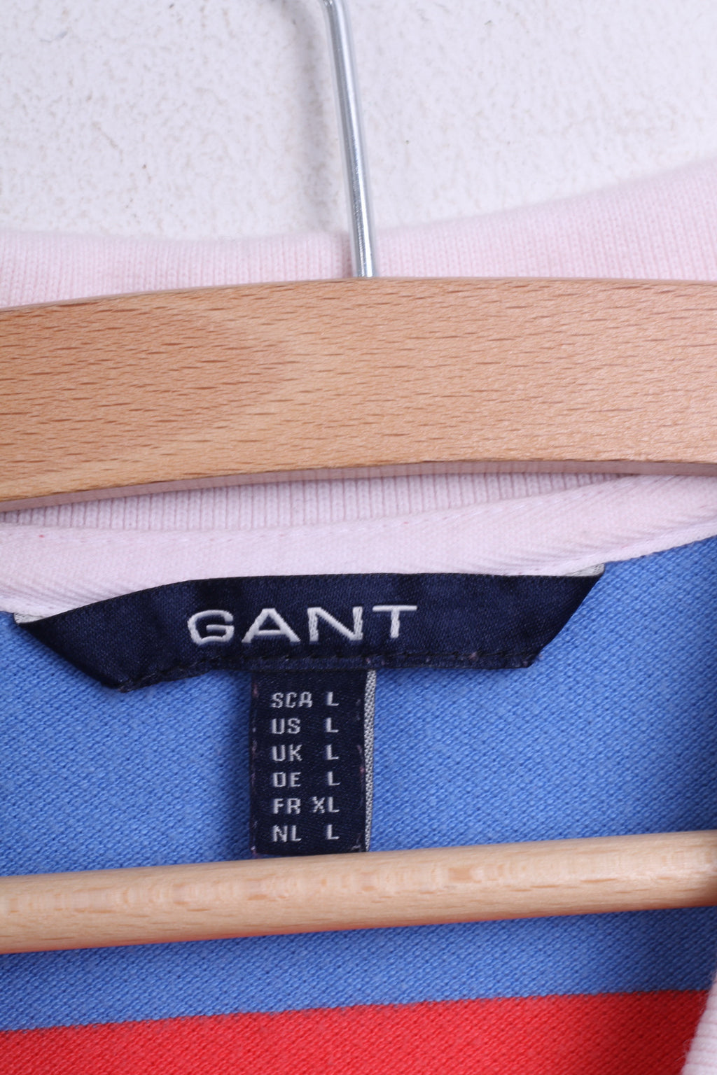 GANT Femme L Polo Rayé Bleu Coton Fitt Top