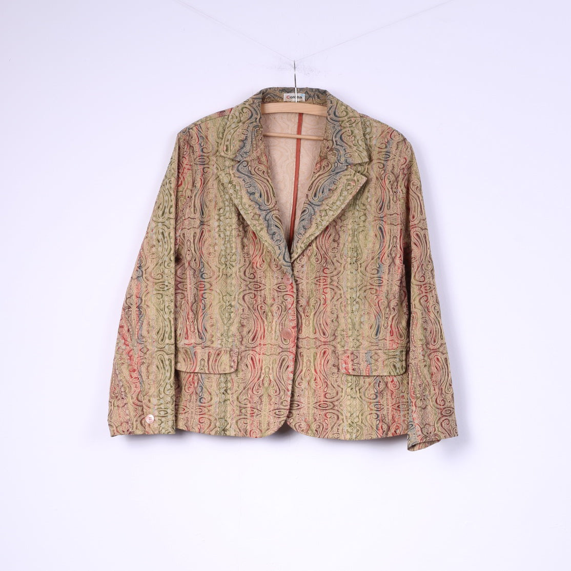 Giacca da donna Corona 46 XL Blazer multicolore Barcco Vintage con spalline 